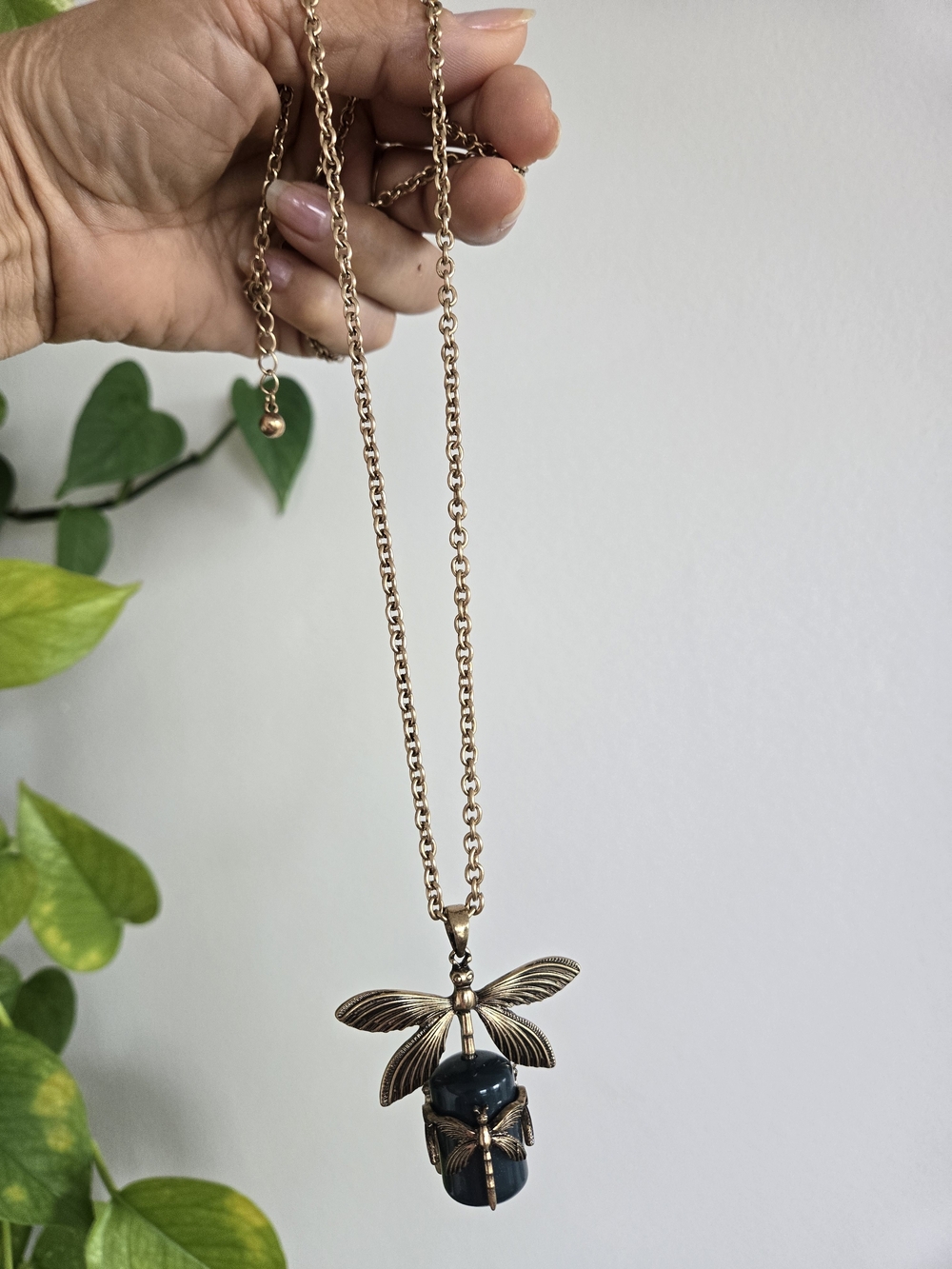 ✨️ Long Antique Gold Dragonfly Statement Necklace.